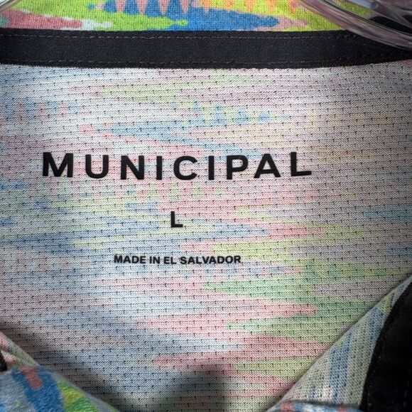 Municipal Shirt Mens Size Large Pink Short Sleeve Polo Sport Tech Zigzag Mesh - Picture 3 of 12